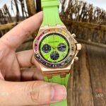 Women Audemars Piguet Replica Watch Royal Oak Offshore Watch Rainbow Bezel Green Dial